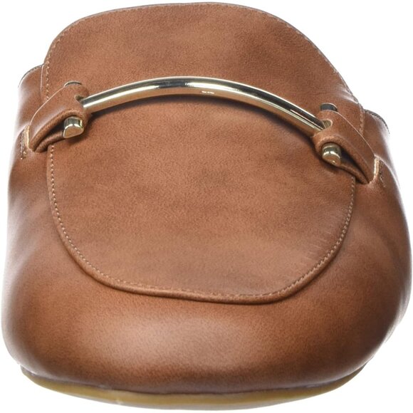 Women's Buckle Mule Polyurethane Wide-Width Tan Loafer Shoes Slip-On Comfort - Picture 2 of 7